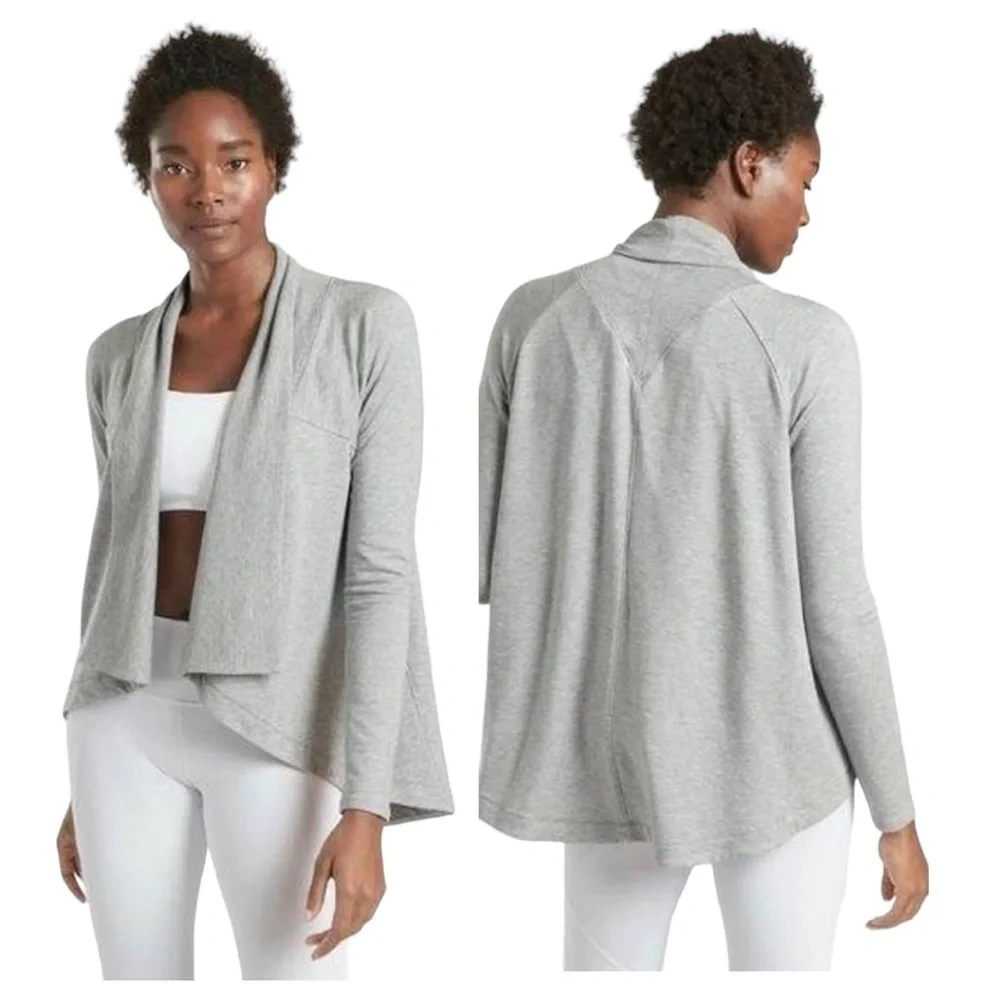 Athleta Nirvana‎ Gray Drape Open Front Cardigan Size Small Modal Heathered Grey